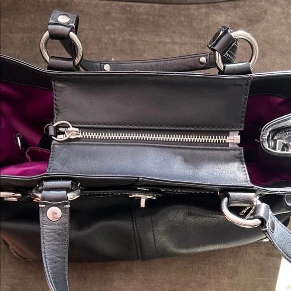 Coach Black Leather Shoulder Bag with Silver Accents